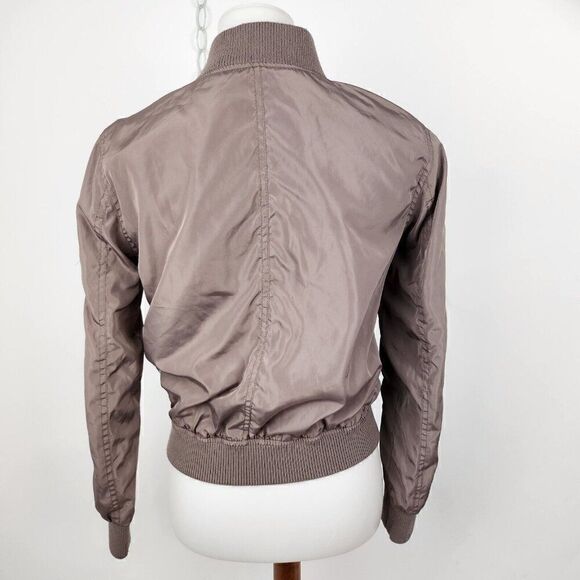 Forever Flower Champagne Brown Zip Front Satin Bomber Jacket 90s Y2K Womens S - Picture 6 of 7